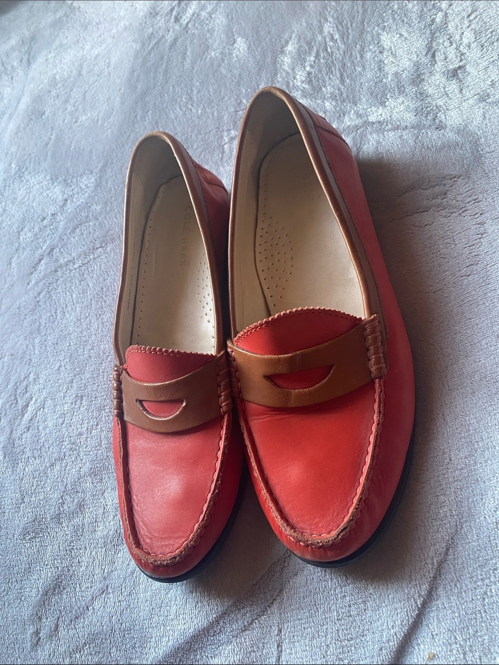 Cole Haan Red Leather Loafers with Tan Strap